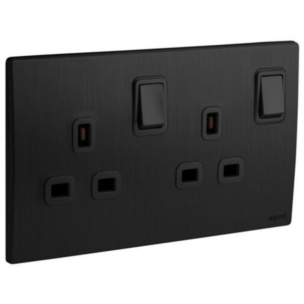 Mallia Senses - 2 gang BS switched socket outlet double pole - 13A - Brushed Black image 1