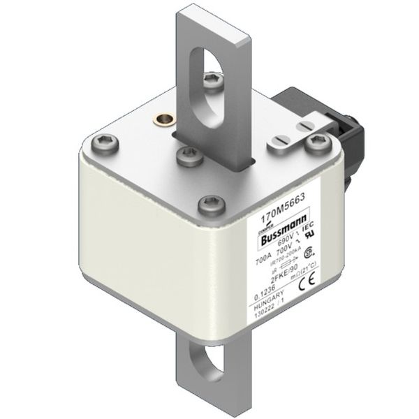 Fuse-link, high speed, 700 A, AC 690 V, size 2, 61 x 77 x 135 mm, aR, IEC, UL, type K indicator, 90 mm centres image 4