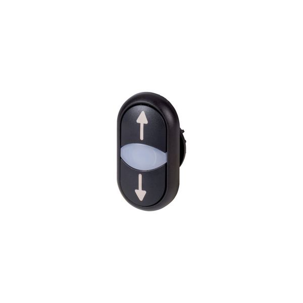 Double actuator pushbutton, RMQ-Titan, Actuators and indicator lights non-flush, momentary, White lens, black, black, inscribed, Bezel: black, arrow u image 3