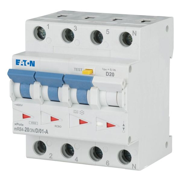 RCD/MCB combination, 20 A, 100 mA, MCB trip characteristic: D, 3p+N, RCD trip characteristic: A image 5