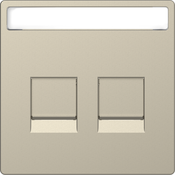 Cen.pl. f. 2-gang modular jack w. label fld & dust slide, sahara, System Design image 4