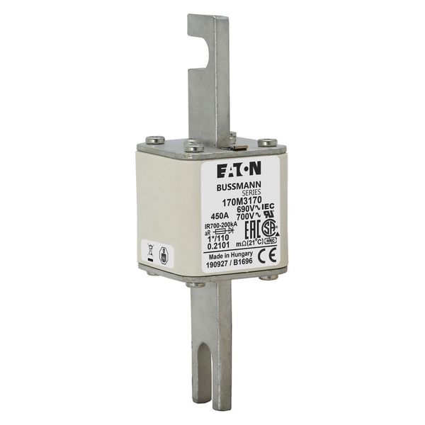 Fuse-link, high speed, 450 A, AC 690 V, compact size 1, 45 x 45 x 134 mm, aR, DIN, IEC, single indicator image 13