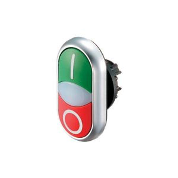 Double actuator pushbutton, RMQ-Titan, Actuators and indicator lights non-flush, momentary, White lens, green, red, inscribed, Bezel: titanium image 4