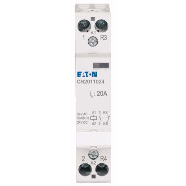 Installation contactor, 20A, 24V AC/DC, 1NO+1NC image 1