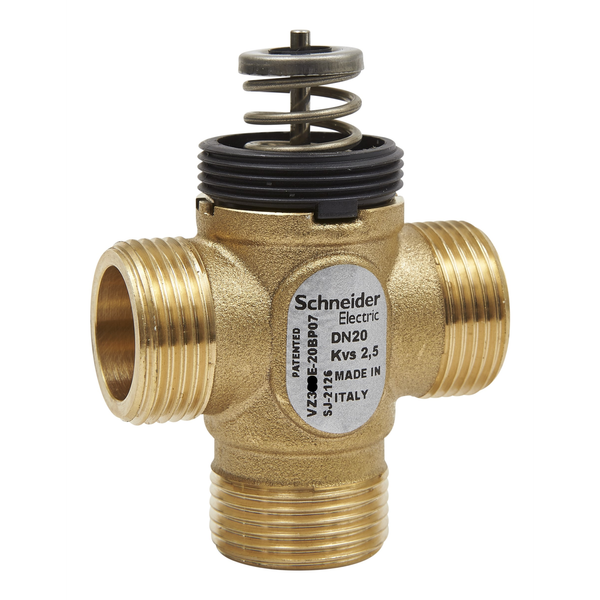 VZ319C Zone Valve, 3-Way, PN16, DN20, 22mm O/D Compression, Kvs 2.5 m³/h, M30 Actuator Connection, 5.5 mm Stroke, Stem Up Closed image 1