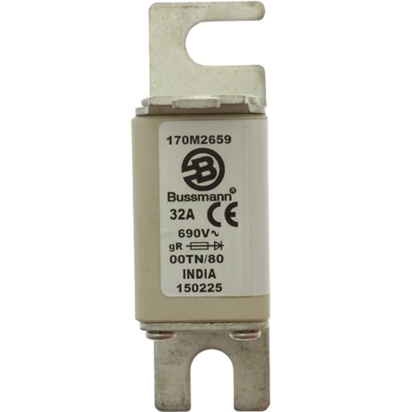 Fuse-link, high speed, 32 A, AC 690 V, DIN 00, 30 x 67 x 100 mm, gR, DIN, IEC, single indicator image 2