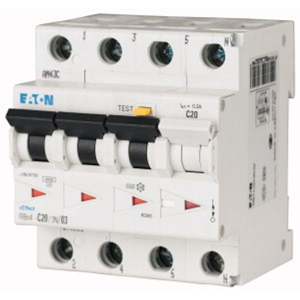 RCD/MCB combination, 20 A, 30 mA, MCB trip characteristic: C, 3p+N, RCD trip characteristic: AC image 1