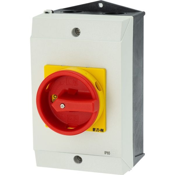 Main switch, P1, 32 A, surface mounting, 3 pole, Emergency switching off function, With red rotary handle and yellow locking ring, Lockable in the 0 ( image 5