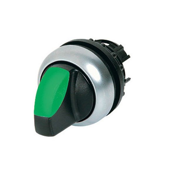 Illuminated selector switch actuator, RMQ-Titan, With thumb-grip, momentary, 2 positions, green, Bezel: titanium image 6