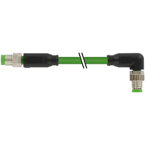 M8 male 0°/M8 male 90° A-cod. PUR 1x4xAWG26 shielded gn+drag-ch 10m image 1