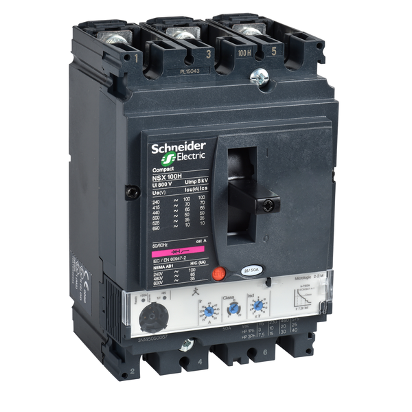 circuit breaker ComPact NSX100N, 50 kA at 415 VAC, MicroLogic 2.2 M trip unit 100 A, 3 poles 3d image 4