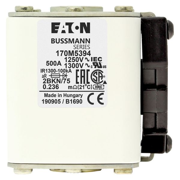 Fuse-link, high speed, 500 A, AC 1250 V, size 2, 61 x 75 x 77 mm, aR, IEC, UL, single indicator image 6