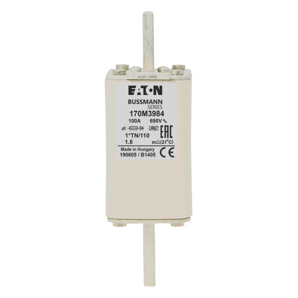 Fuse-link, high speed, 100 A, AC 1000 V, compact DIN 1, 43 x 61 x 138 mm, aR, DIN, IEC, type T indicator image 15