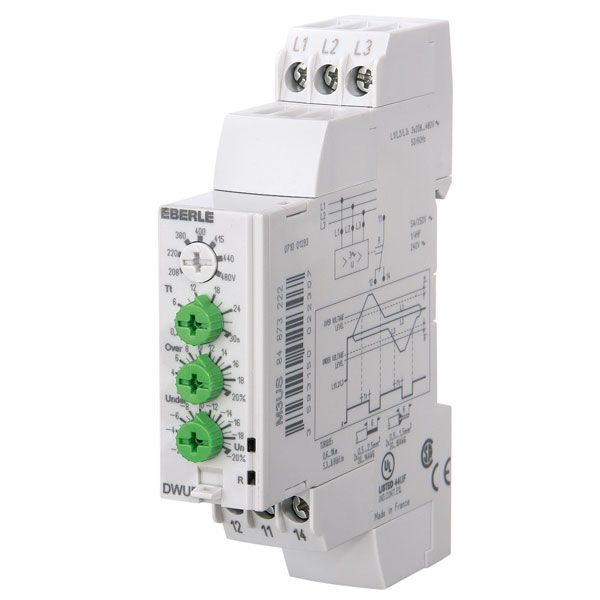 Three-phase voltage monitor without N monitoring 3x208...3x480VAC, 5A, 1 changeover contact image 1