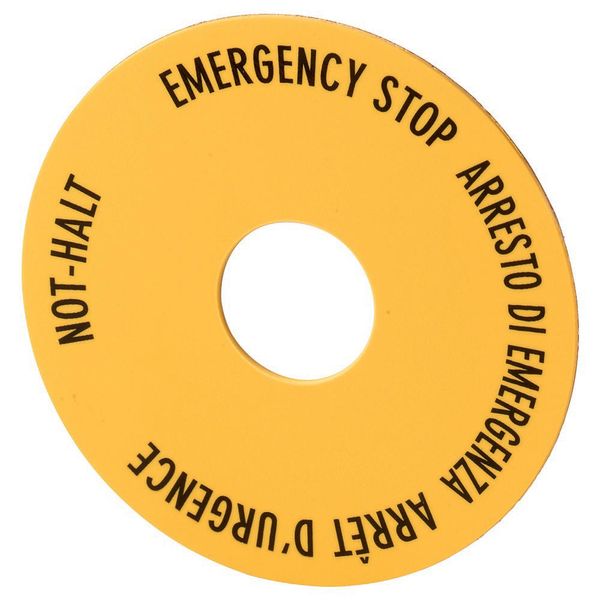Emergency stop label, Yellow, black lettering, Round, 60 mm, de, en, fr, it, Front dimensions 25 × 25 mm image 5