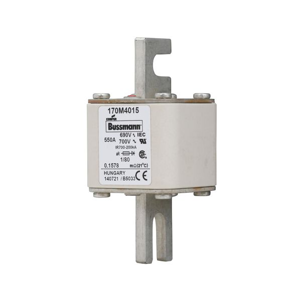 Fuse-link, high speed, 550 A, AC 690 V, DIN 1, 53 x 53 x 108 mm, aR, DIN, IEC, single indicator image 6