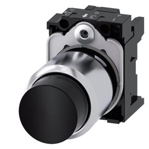 Pushbutton, compact, with extended stroke (12 mm), 22 mm, round, Metal, black,  3SU1250-0FB10-0AA0-Z X90 image 1