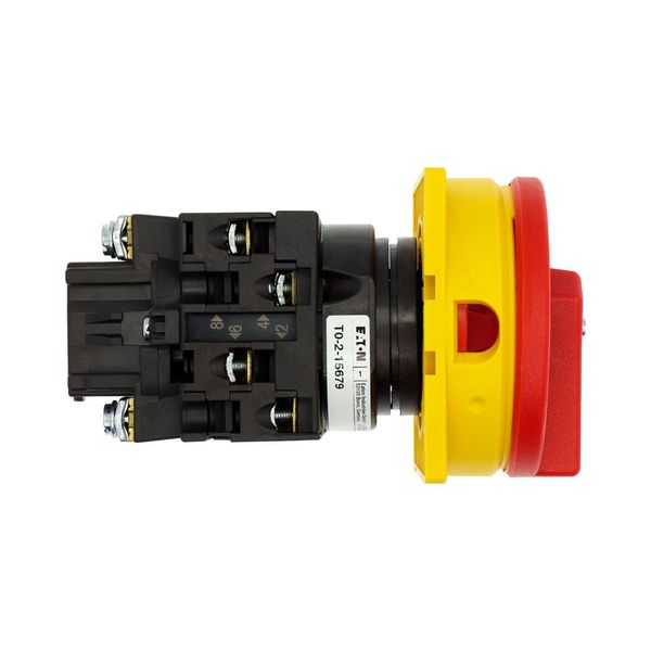 Main switch, T0, 20 A, flush mounting, 2 contact unit(s), 3 pole, 1 N/O, Emergency switching off function, With red rotary handle and yellow locking r image 12