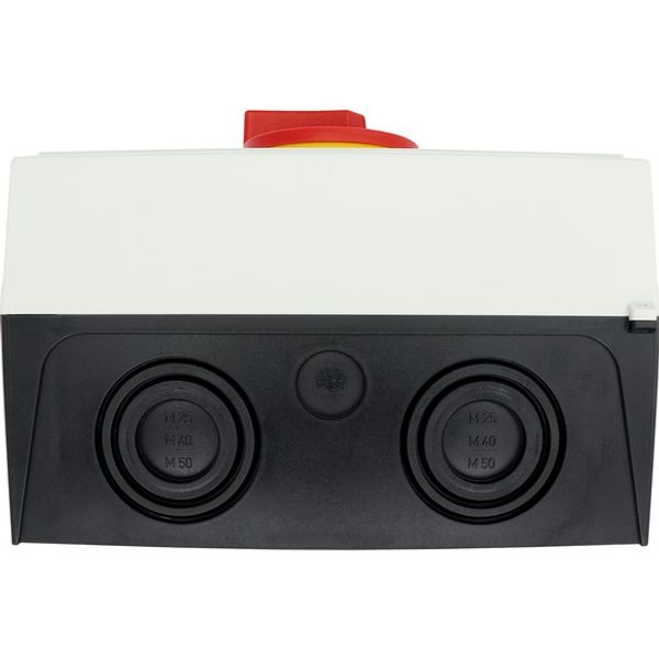 Main switch, P3, 100 A, surface mounting, 3 pole + N, Emergency switching off function, With red rotary handle and yellow locking ring, Lockable in th image 13