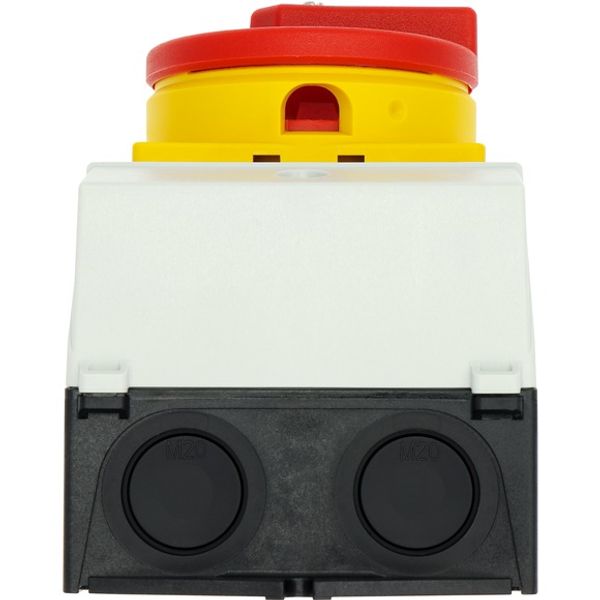 Main switch, P1, 32 A, surface mounting, 3 pole, Emergency switching off function, With red rotary handle and yellow locking ring image 2
