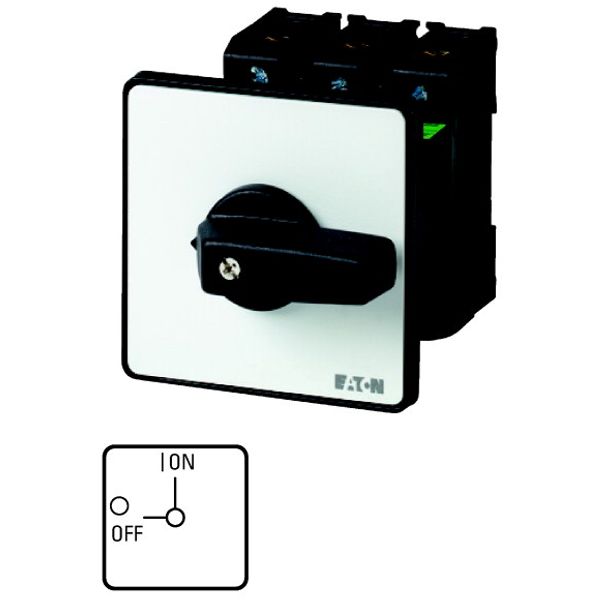 On-Off switch, P3, 63 A, rear mounting, 3 pole, with black thumb grip and front plate image 1