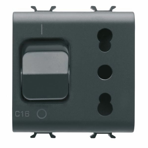 INTERLOCKED SWITCHED SOCKET-OUTLET - 2P+E 16A P17/P11 - WITH MINIATURE CIRCUIT BREAKER 1P+N 16A - 230V ac - 2 MODULES - SATIN BLACK - CHORUSMART. image 2