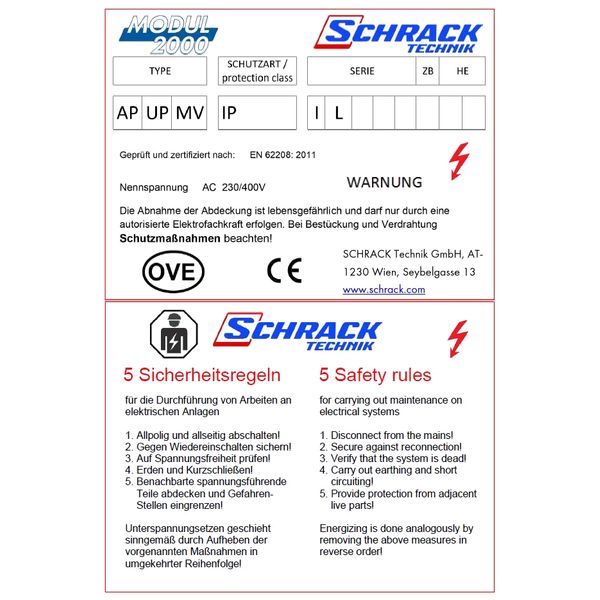 Type label Modul 2000 with the 5 safety rules image 1