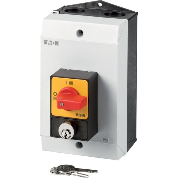 Panic switches, T3, 32 A, surface mounting, 3 pole, with red thumb grip and yellow front plate, Cylinder lock SVA image 3