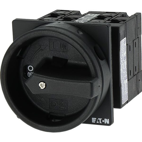 Main switch, T3, 32 A, flush mounting, 3 contact unit(s), 3 pole, 2 N/O, 1 N/C, STOP function, With black rotary handle and locking ring, Lockable in image 6