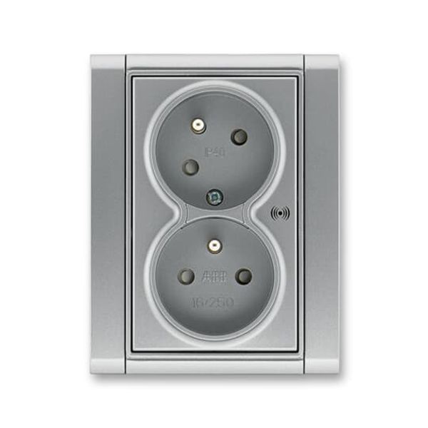5583F-C02357 36 Double socket outlet with earthing pins, shuttered, with turned upper cavity, with surge protection image 1