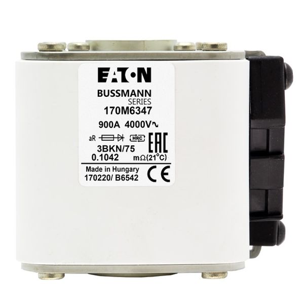 Fuse-link, high speed, 900 A, AC 1000 V, size 3, 76 x 92 x 76 mm, aR, IEC, UL, single indicator image 2