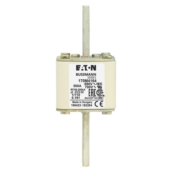 Fuse-link, high speed, 500 A, AC 690 V, DIN 1, 53 x 66 x 138 mm, aR, DIN, IEC, single indicator image 4