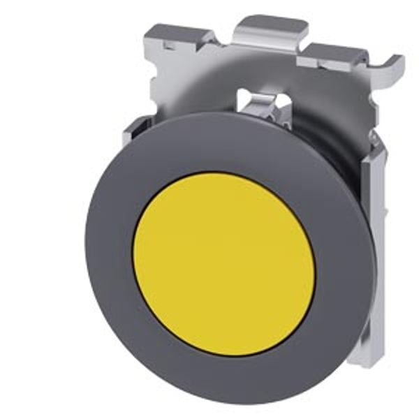 Pushbutton, 30 mm, round, Metal, matte, yellow, front ring for flush installation,  3SU1060-0JA30-0AA0-Z Y12 image 2