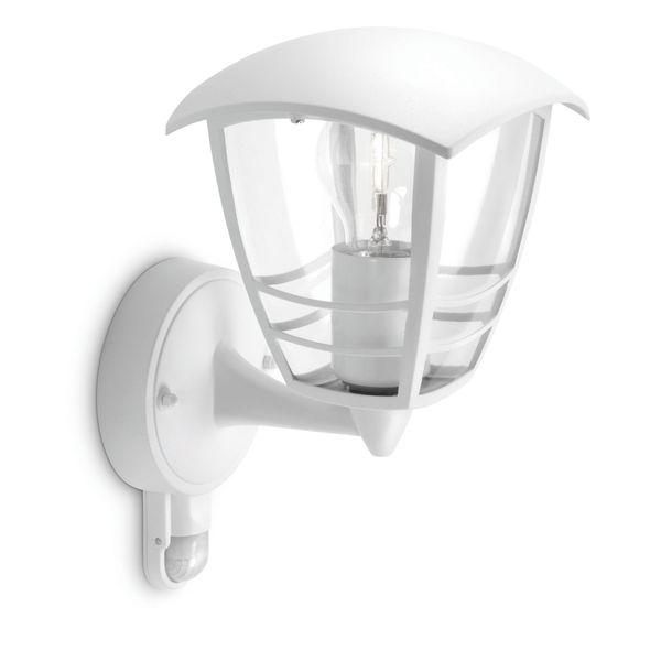 Philips Creek 60W E27 (UP) Wall Lantern With PIR IP44 Dimmable White image 1