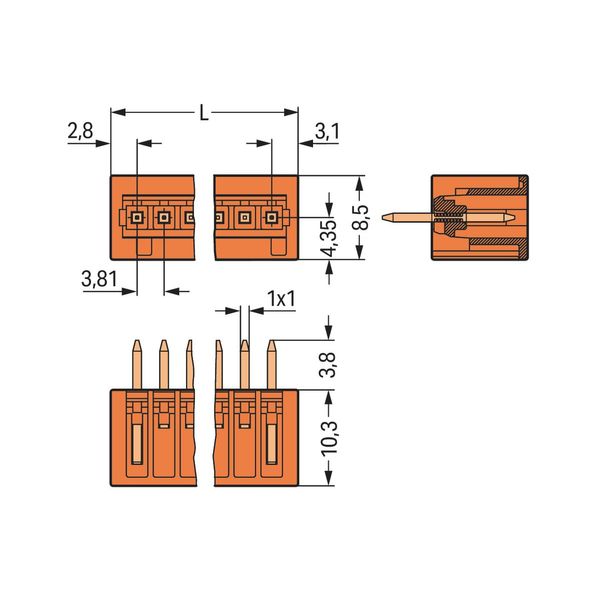 THT male header 1.0 x 1.0 mm solder pin straight orange image 3