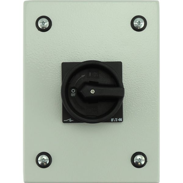 Main switch, P1, 40 A, surface mounting, 3 pole + N, STOP function, With black rotary handle and locking ring, Lockable in the 0 (Off) position, in st image 1