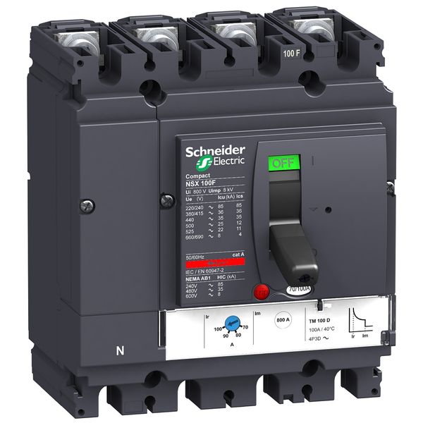 circuit breaker ComPact NSX100F, 36 kA at 415 VAC, TMD trip unit 63 A, 4 poles 3d image 4