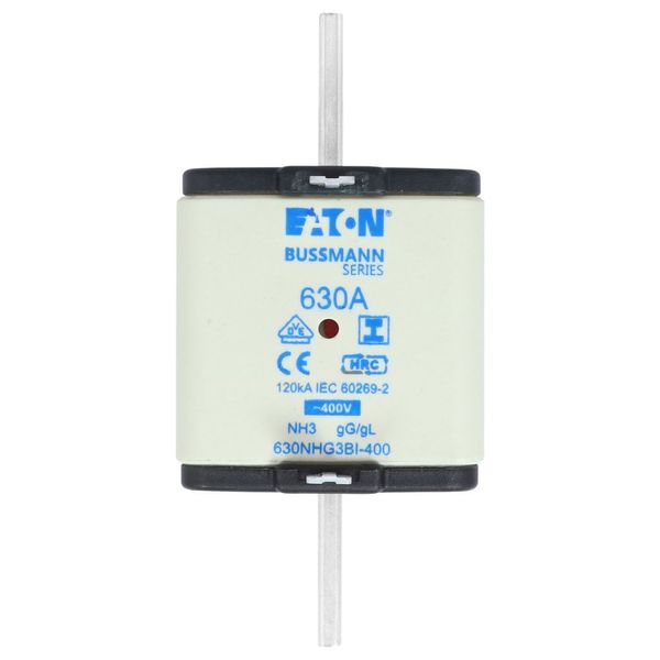 Fuse-link, LV, 630 A, AC 400 V, NH3, gL/gG, IEC, dual indicator, insulated gripping lugs image 7