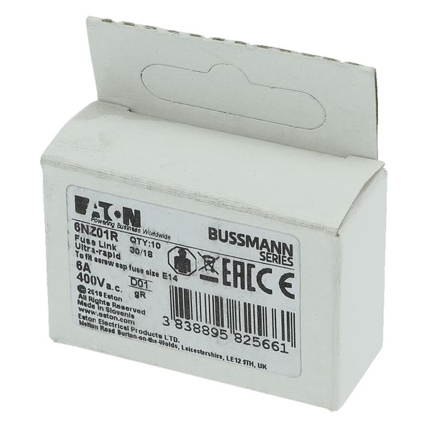 Fuse-link, LV, 6 A, AC 400 V, D01, aR, IEC, ultra rapid image 12