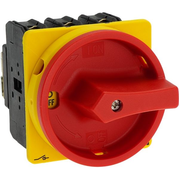 Main switch, P3, 100 A, flush mounting, 3 pole, Emergency switching off function, With red rotary handle and yellow locking ring, Lockable in the 0 (O image 8