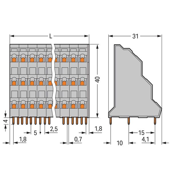 Triple-deck PCB terminal block 2.5 mm² Pin spacing 5 mm gray image 3