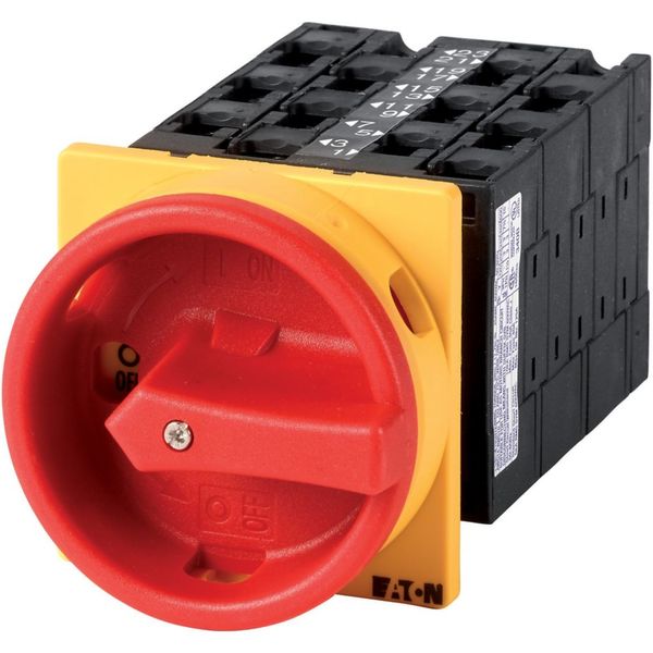 Main switch, T3, 32 A, flush mounting, 6 contact unit(s), 12-pole, Emergency switching off function, With red rotary handle and yellow locking ring image 3