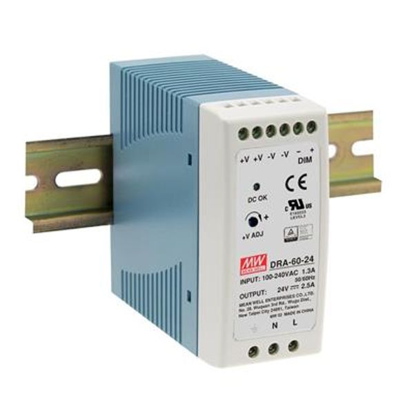 Pulse power supply unit 24V 2.5A mounting on DIN rail with control image 1