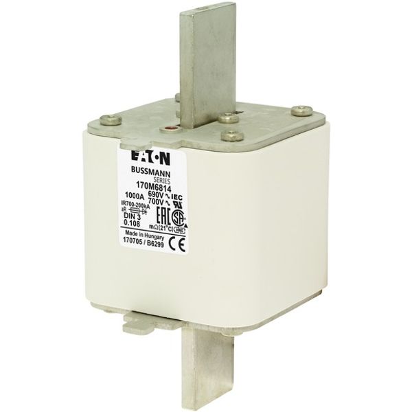 Fuse-link, high speed, 1100 A, AC 690 V, size 3, 70 x 104 x 59 mm, aR, IEC, single indicator image 1