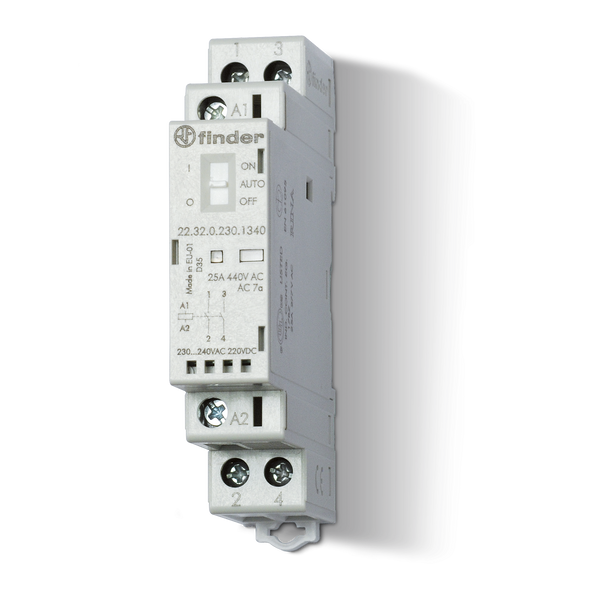Mod.contactor 17,5mm.2NC 25A/24VUC, AgNi/Mech./Auto-On-Off/LED (22.32.0.024.1440) image 1