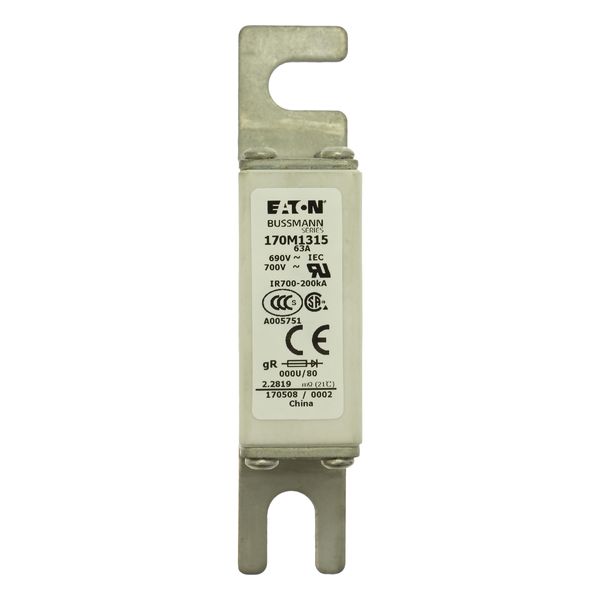 Fuse-link, high speed, 63 A, AC 690 V, DIN 000, 21 x 40 x 100 mm, gR, DIN, IEC image 13