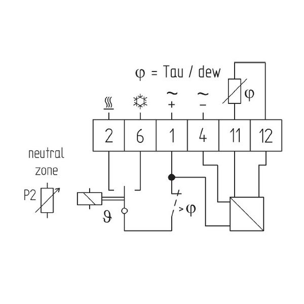 Climate controller AC 24V, 5-30C, 1 changeover 10A H/K, neutral zone adjustable, including dew sensor image 4