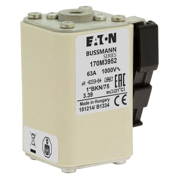 Fuse-link, high speed, 63 A, AC 1000 V, compact size 1, 43 x 61 x 74 mm, aR, IEC, UL, single indicator image 10