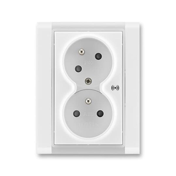 5583F-C02357 01 Double socket outlet with earthing pins, shuttered, with turned upper cavity, with surge protection image 1
