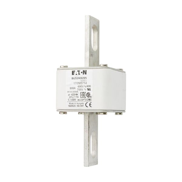 Fuse-link, high speed, 800 A, AC 690 V, size 2, 61 x 77 x 135 mm, aR, IEC, UL, no indicator, 115 mm centres image 7